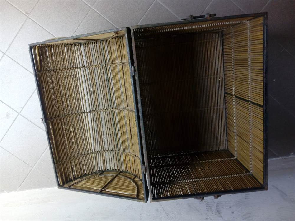 Baule In Legno Vintage 36cm - Scatola Portagioie Con Rivestimento In Tela E Finiture Metallo