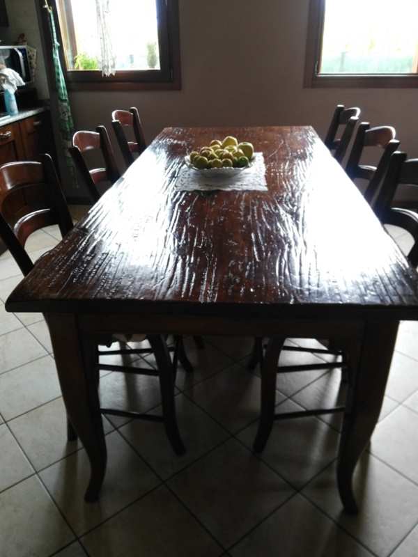 Tavolo in legno antico di olmo 8 sedie -pezzi unici ...